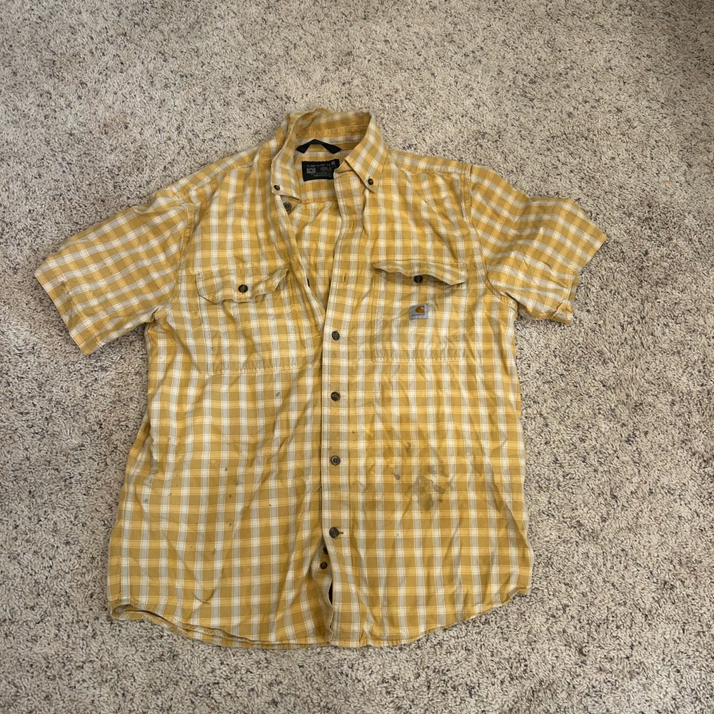 Carhartt Men's Yellow Checkered Button Down Shirt